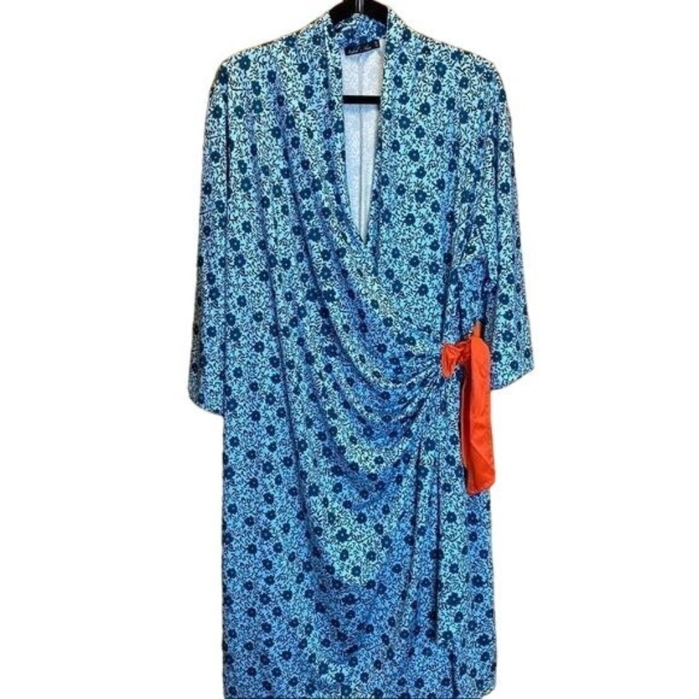 Isabel + Alice Blue Floral Faux Wrap 3/4 Sleeve Dress Size 3X